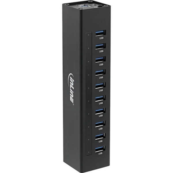 InLine® USB 3.2 Hub, 10 Port, Aluminiumgehäuse, schwarz, mit 4 A Netzteil