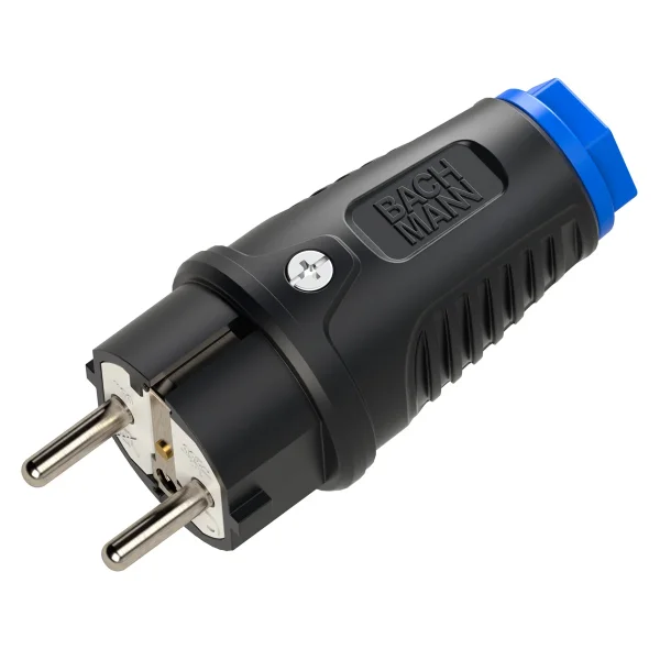 BACHMANN Schutzkontaktstecker Gummi CEE7/7 schwarz-blau IP54