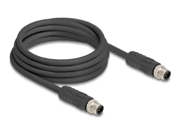 DELOCK M12 L-kodiert 4 Pin PUR 3m schw