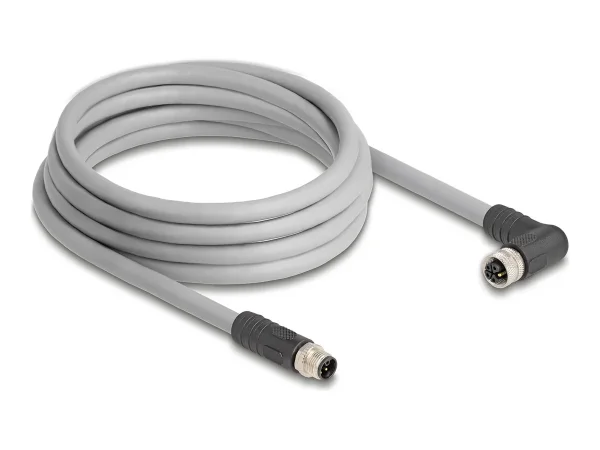 DELOCK M12 L-kodiert 5 Pin PUR 3m grau