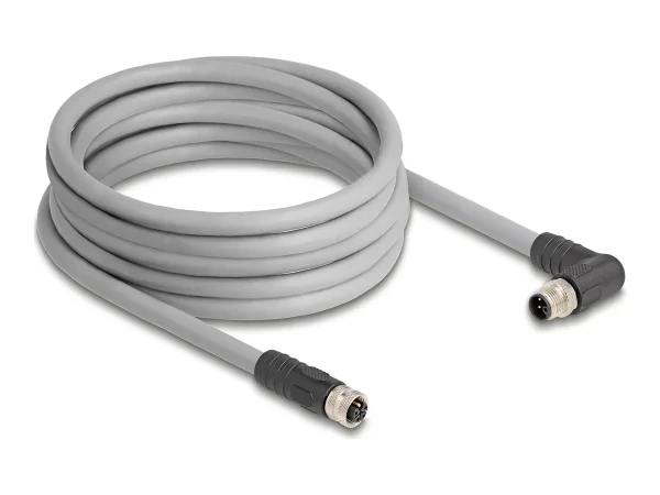 DELOCK M12 L-kodiert 5 Pin PUR 5m grau