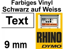 RHINO TAPE VINYL 9MM/5.5M BLACK ON WHITE