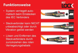 Netzkabel 230V Schutzkontakt CEE7(Stecker)->Kaltgeräte IEC-C13(Buchse), 3m, Black IEC Lock