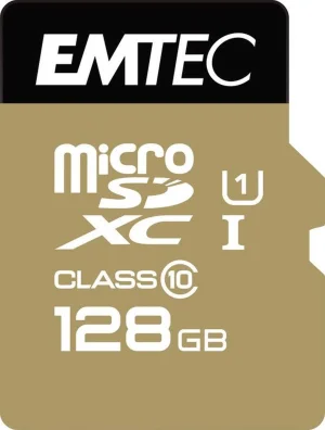 Flash SecureDigitalCard (SD) 128GB *EMTEC* microSDXC 128GB EMTEC + Adapter CL10 Gold+ UHS-I 85MB/s Blister