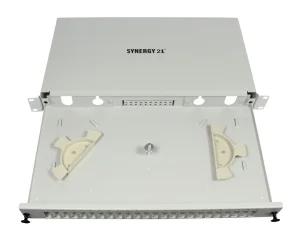 LWL-Patchpanel für 24xSC-Duplex/LC-Quad-Buchsen, 19"/1HE, ohne SC/LC-Kupplungen, Lichtgrau, Synergy 21,
