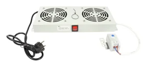 ALLNET 19" Wandgehäuse, zbh. nur für SO-19"-Serie, Lüftereinheit 2-fach mit Schalter und Temperatureinheit, Lichtgrau,