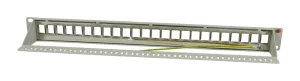 Patch Panel 24xTP, CAT6A, incl.Keystone Slim-line/Short 3P, 19", 1HE(t 94mm), Lichtgrau, Synergy 21,