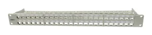 Patch Panel 48xTP, CAT6A, incl.Keystone Slim-line/Short 3P, 19", 1HE(t95mm), Lichtgrau, Synergy 21,