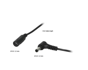ALLNET Ersatznetzteil zbh. Hohlbuchse -> Hohlstecker Adapterkabel Verlängerung 5,5mm x 2,1mm -> 5,5mm x 2,1mm 1,5m