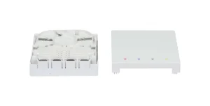 LWL-FTTH Wandgehäuse, für 4 Kupplungen SC-S oder LC-D 80x80 mit Kabelführung, DIN-Rail/Wand, Schrumpf, Synergy 21
