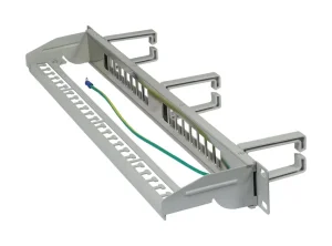 Keystone, Modulträger, 19" Patchpanel für 16xTP-Modul, 1HE(t 92mm), Lichtgrau, mit Kabelbügel, Synergy 21,