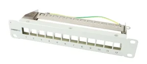 Patch Panel 12xTP, CAT6A, incl.Keystone Slim-line mit Kabelklemme, 10", Lichtgrau, Synergy 21,
