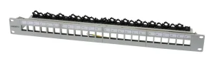 Patch Panel 24xTP, CAT6A, incl.Keystone groß, 19", 1HE(t 94mm) mit Kabelklemme, Lichtgrau, Synergy 21,