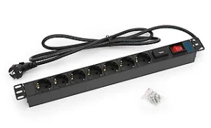 Triton 19" Schrank, zbh. Steckdosenleiste, 7xDosen(CEE7)->Stecker(CEE7), ÜS, Schalter,