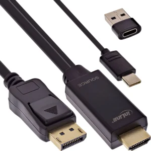InLine® HDMI zu DisplayPort Konverter Kabel, 4K60Hz, schwarz/gold, 1,5m
