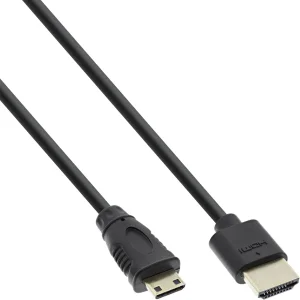 InLine® HDMI Superslim Kabel A an C, HS mit Eth., Premium, schwarz / gold, 0,5m