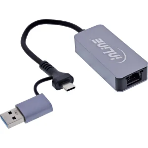 InLine® USB 3.2 zu 5 Gb/s Netzwerk-Adapter, USB-C+USB-A Adapter zu RJ45