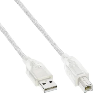 InLine® USB 2.0 Kabel, A an B, transparent, 0,3m