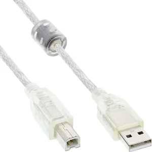 InLine® USB 2.0 Kabel, A an B, transparent, mit Ferritkern, 0,5m