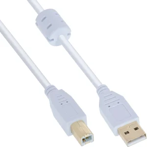 InLine® USB 2.0 Kabel, A an B, weiß / gold, mit Ferritkern, 1m