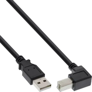 InLine® USB 2.0 Kabel, A an B, unten abgewinkelt, schwarz, 2m