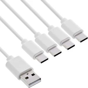 InLine® USB 4in1 Y-Ladekabel, 1x USB-A Stecker an 4x USB-C Stecker, weiß, 0,5m