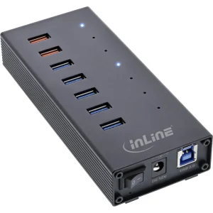 InLine® USB 3.0 Hub, 7 Port, Aluminiumgehäuse mit 2,5A Netzteil, schwarz