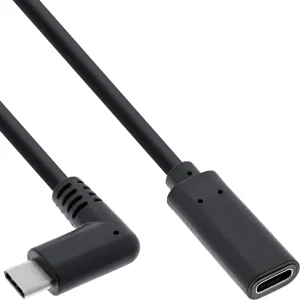 InLine® USB 3.2 Gen.2x2 Kabel, USB-C Verl., ST gewinkelt auf BU, schwarz 1m
