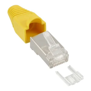 InLine® Crimpstecker RJ45 geschirmt, Knickschutz gelb & Einfädelhilfe, 10er Pack