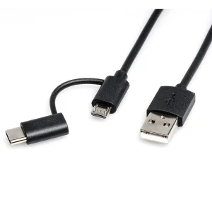 ROLINE USB 2.0 Sync- & Ladekabel Typ A - Typ C / Micro B, schwarz, 1 m