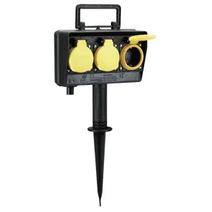 BACHMANN Gartensteckdose mit Erdspieß, 3x CEE 7/3, IP44, Outdoor