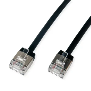ROLINE U/FTP DataCenter Patchkabel Cat.6A (Class EA), LSOH, slim, extra kurzer Stecker, schwarz, 1,5 m