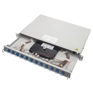 TELEGÄRTNER 19" LWL-RANGIERVERT.PROFI V 1HE, 12xLCD türkis+24xPigt.50 OM3, eingefärbt