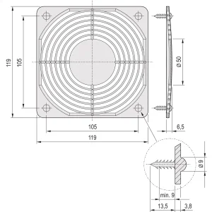 SCHROFF Schutzgitter, Kunststoff, einclipsbar - LUEFTERGITTER EINCLIPSBAR