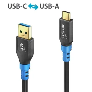 USB 3.2 Gen1 USB-C / USB-A Kabel, schwarz, 2.00m, Single Cable