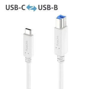 Hochwertiges USB 3.2 USB-C / USB-B Kabel - 1.00m, weiß