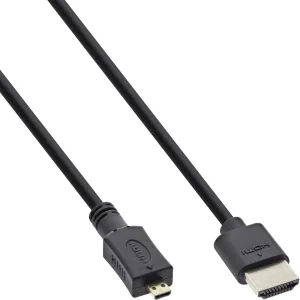 InLine® HDMI Superslim Kabel A an D, HS mit Eth., Premium, schwarz / gold, 1,8m