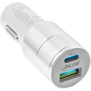 InLine® USB 36W KFZ Ladegerät QC 3.0, USB-A + USB-C, PD 3.0, 12/24V DC, weiß