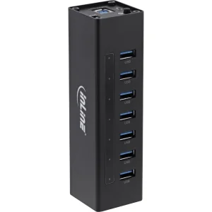 InLine® USB 3.2 Hub, 7 Port, Aluminiumgehäuse, schwarz, mit 2,5 A Netzteil