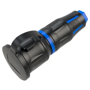 BACHMANN Profi-Schutzkontaktkupplung CEE7/3 Deckelband, LED, gummiert sw-blau