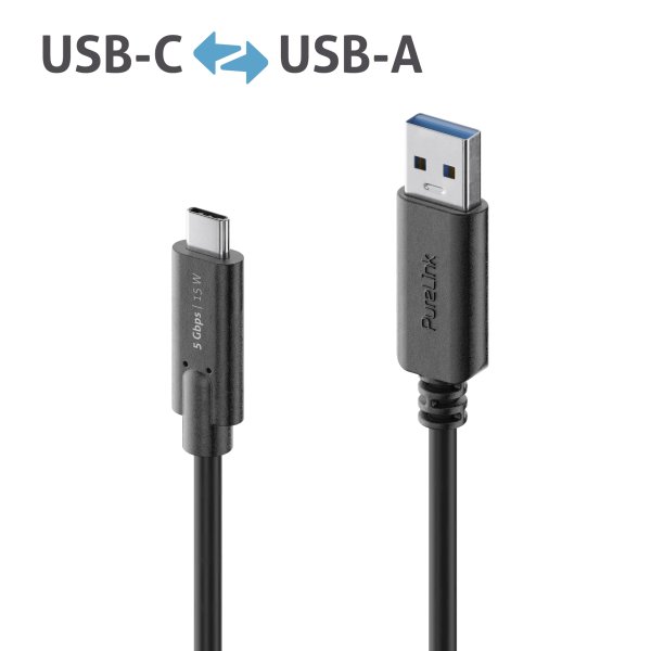 Premium USB v3.2 USB-C / USB-A Kabel – 1,00m, black