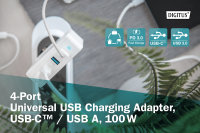 4-Port Universal USB-Ladeadapter, USB-C™ / USB A, 100 W, GaN