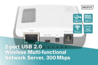 2-Port USB 2.0 Wireless Multifunction Network Server, 300 Mbps