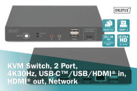 KVM-Switch, 2-Port, 4K30Hz, USB-C/USB/HDMI in,   HDMI out, Netzwerk