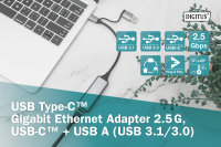 USB Type-C™ Gigabit Ethernet Adapter 2.5G, USB-C™ + USB A (USB3.1/3.0)