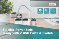 Flexible 4-fach Steckdosenleiste mit 2 USB-Anschlüssen & Schalter