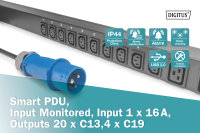 Smart PDU, Input Monitored, Eingang 1x16A, Ausgänge 20 x C13, 4 x C19