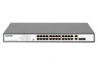24-Port Gigabit PoE Netzwerkswitch,19 Zoll, unmanaged,2 Uplink Ports, SFP, 370 W, af/at