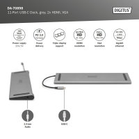 11-Port USB-C Dock, grey, 2x HDMI, VGA