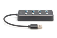 USB 3.0 Hub, 4-port, schaltbar, Aluminium Gehäuse